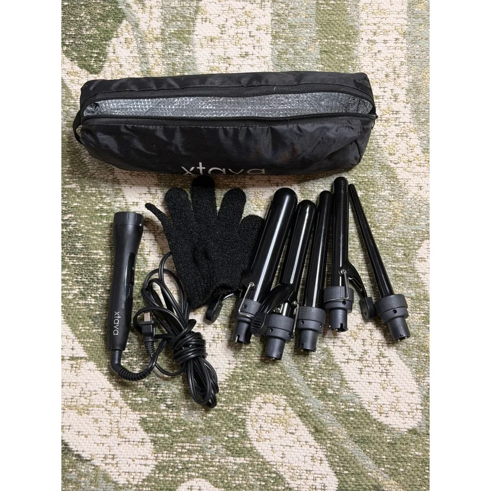 Xtava 5-in-1 Professional Curling Iron Wand Set Interchangeable Barrels Black